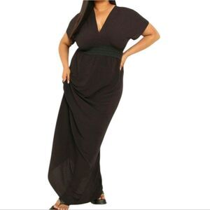 Boohoo Black Maxi Swim Dress – Plunge Neck, Size 18